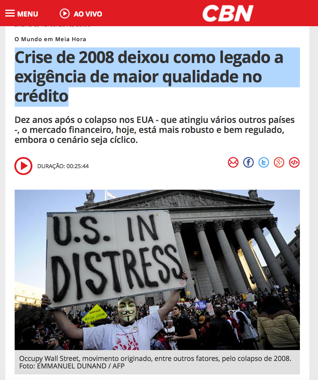 Crise de 2008 deixou como legados melhor regulação do sistema financeiro e populismo