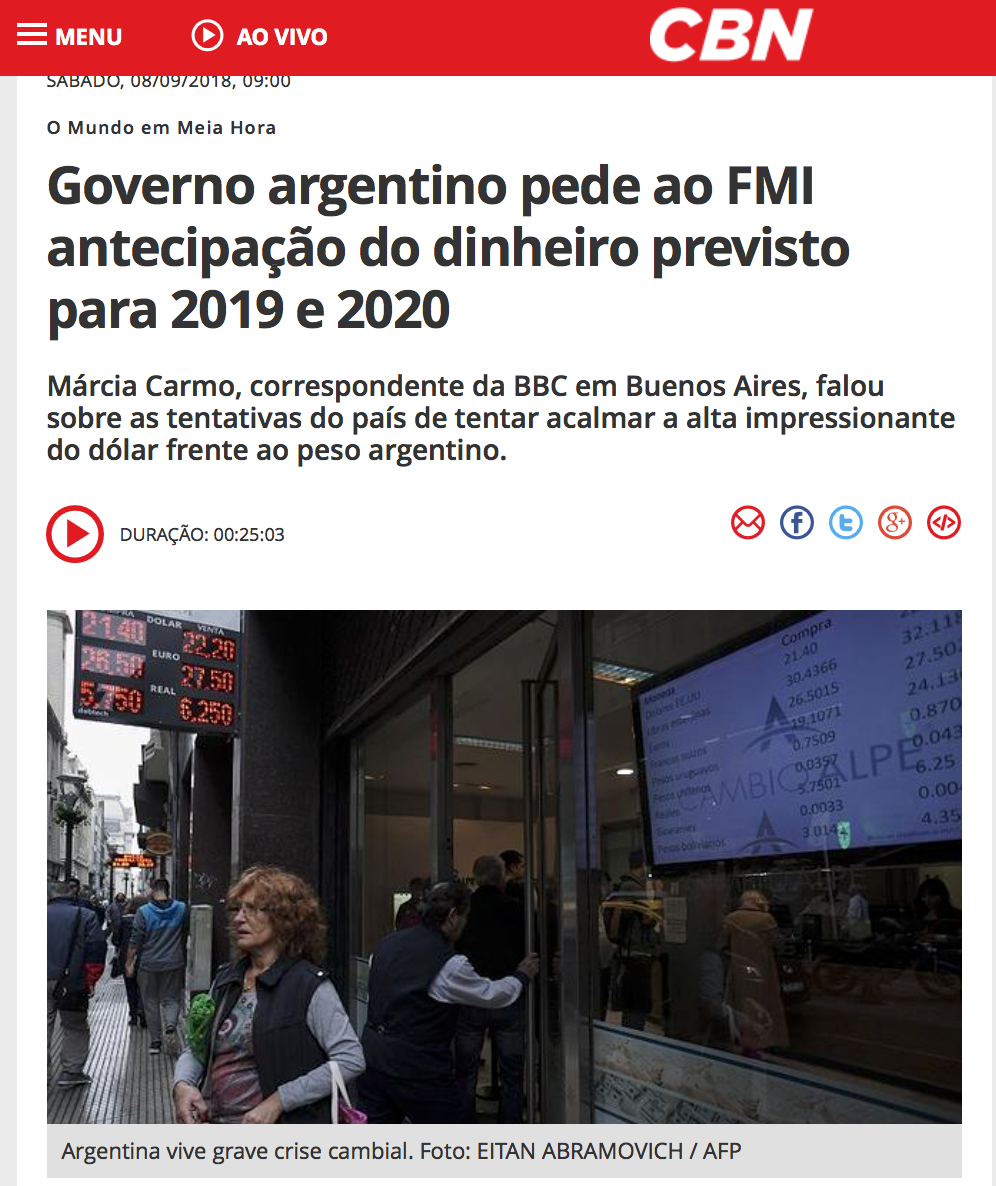 Governo argentino pede ao FMI antecipação do dinheiro previsto para 2019 e 2020