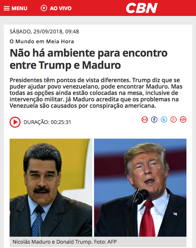Não há ambiente para encontro entre Trump e Maduro