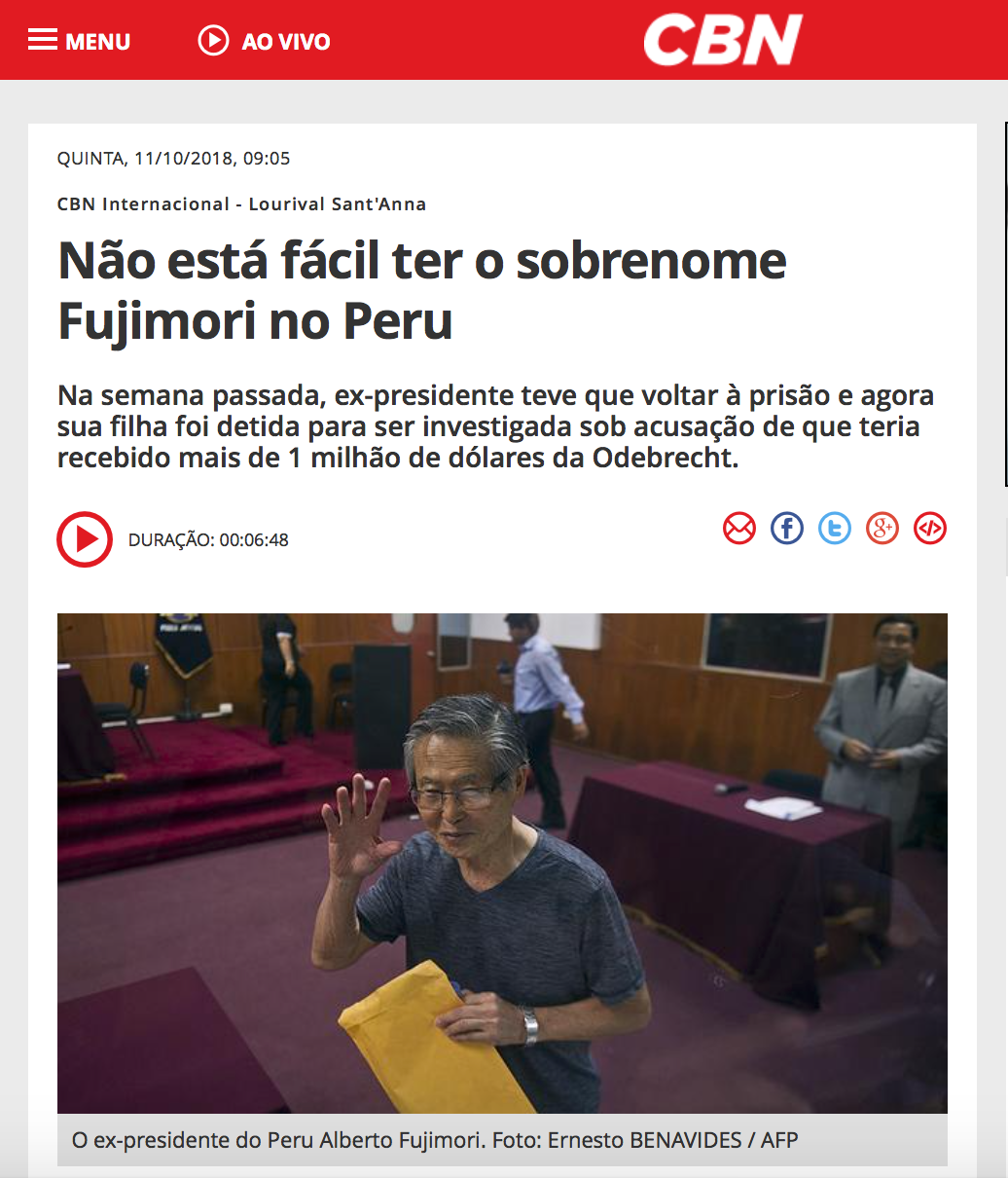 Não está fácil ter o sobrenome Fujimori no Peru: pai e filha presos