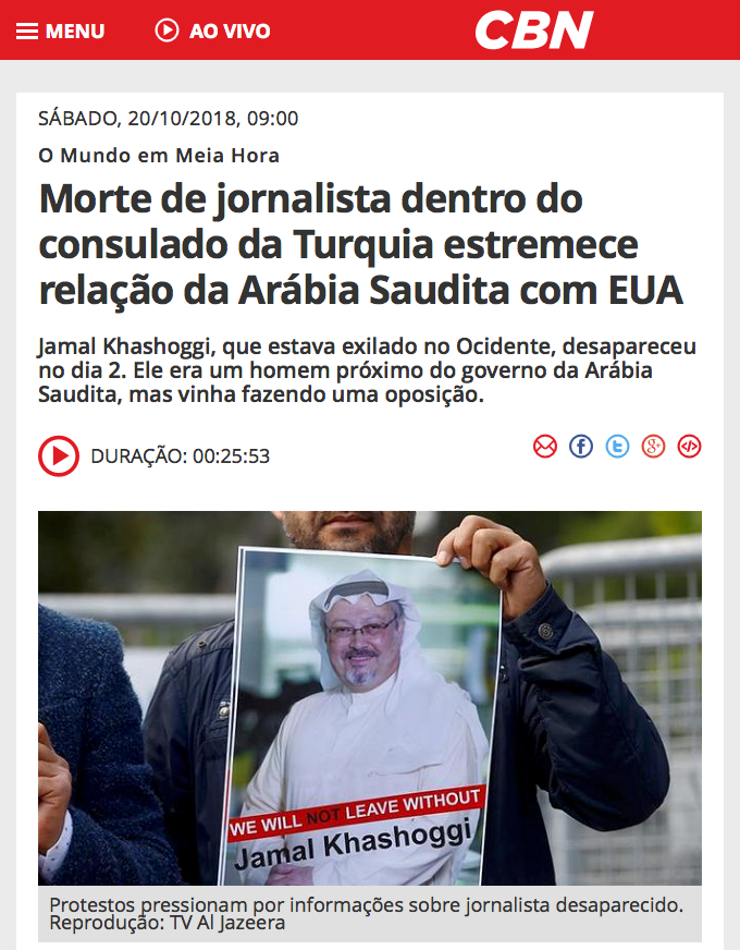 Arábia Saudita admite assassinato de jornalista e anuncia punições de funcionários