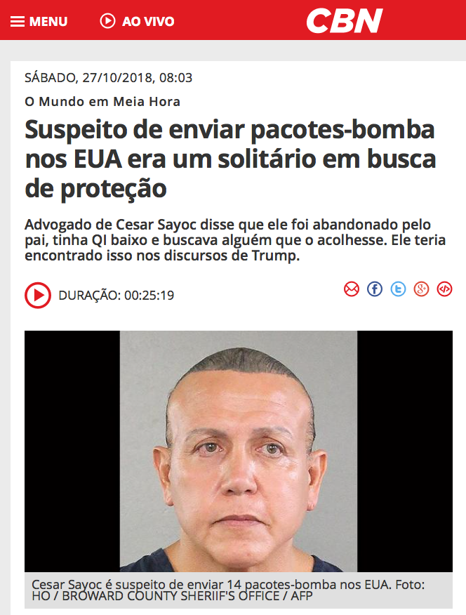 Suspeito de enviar pacotes-bomba nos EUA era um solitário em busca de proteção