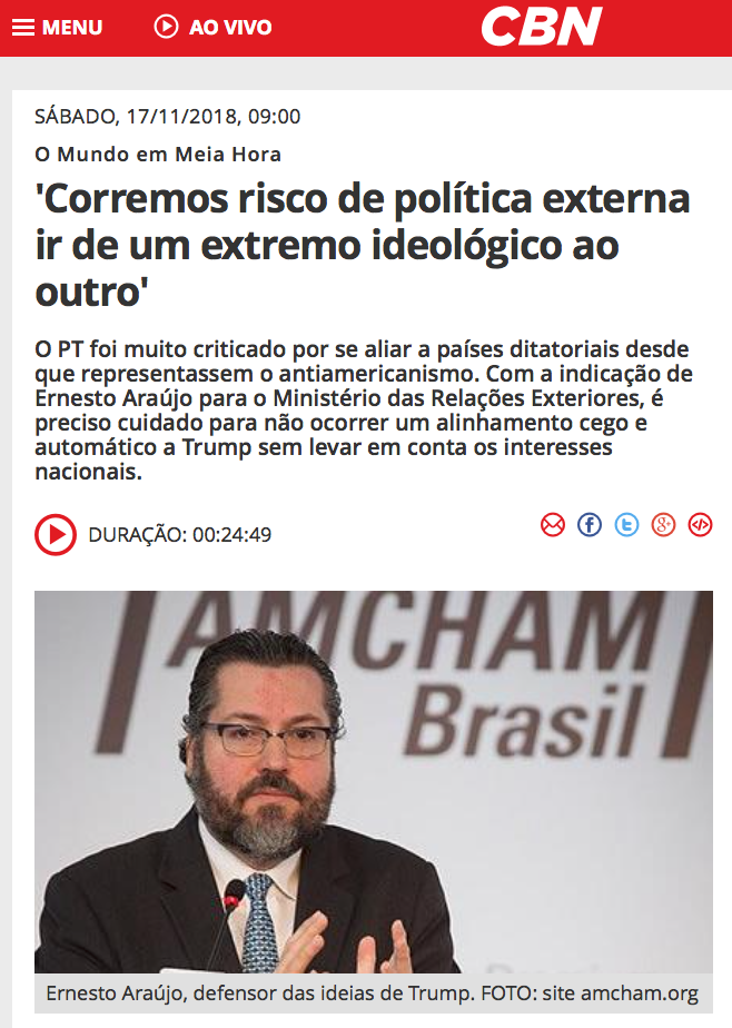 Corremos risco de a política externa ir de um extremo ao outro