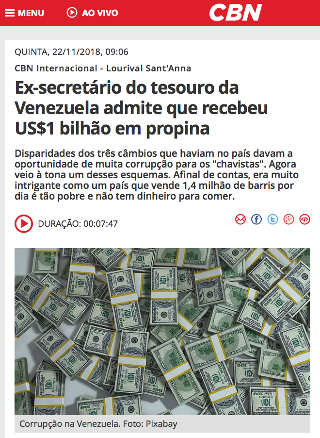 Ex-secretário do tesouro da Venezuela admite que recebeu US$1 bilhão em propina
