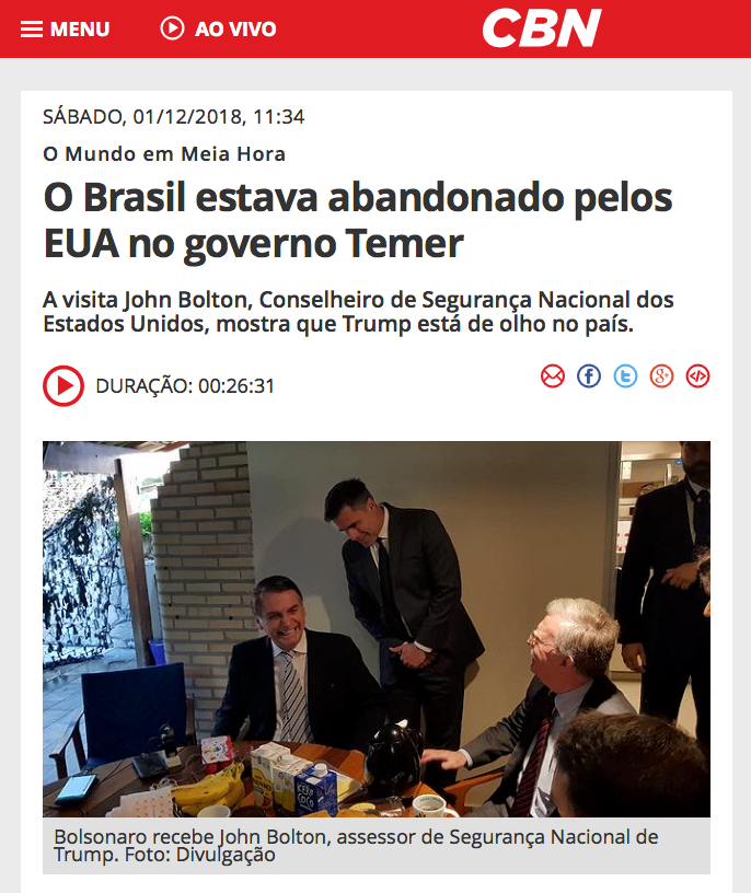 Encontro Bolsonaro-Bolton sela reaproximação Brasil-EUA