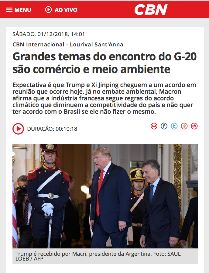 Grandes temas do encontro do G-20 são comércio e meio ambiente