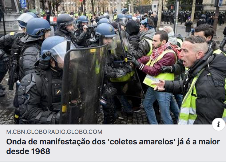 Onda de manifestação dos 'coletes amarelos' já é a maior desde 1968