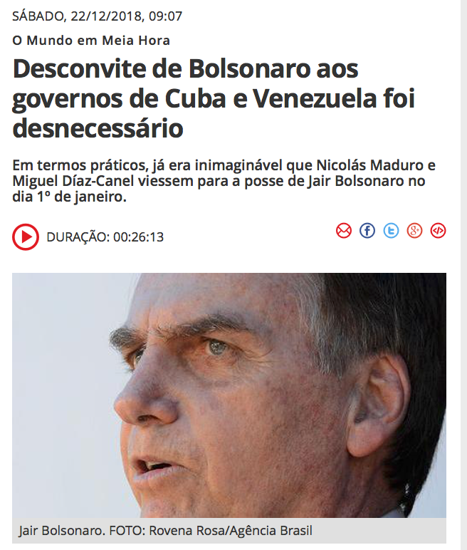 Desconvite de Bolsonaro aos governos de Cuba e Venezuela foi desnecessário