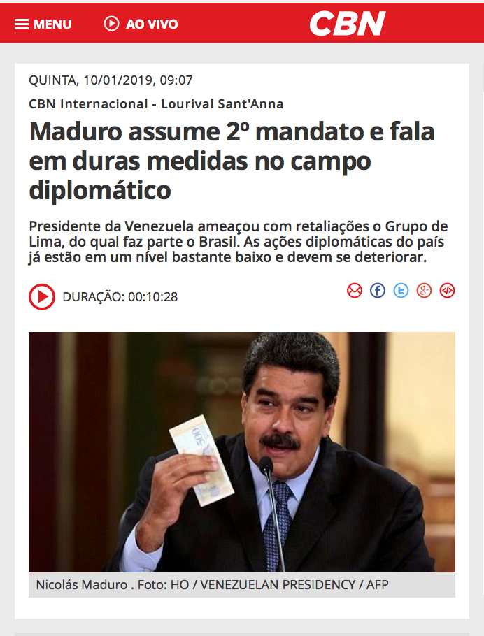 Maduro assume 2.º mandato e fala em duras medidas no campo diplomático