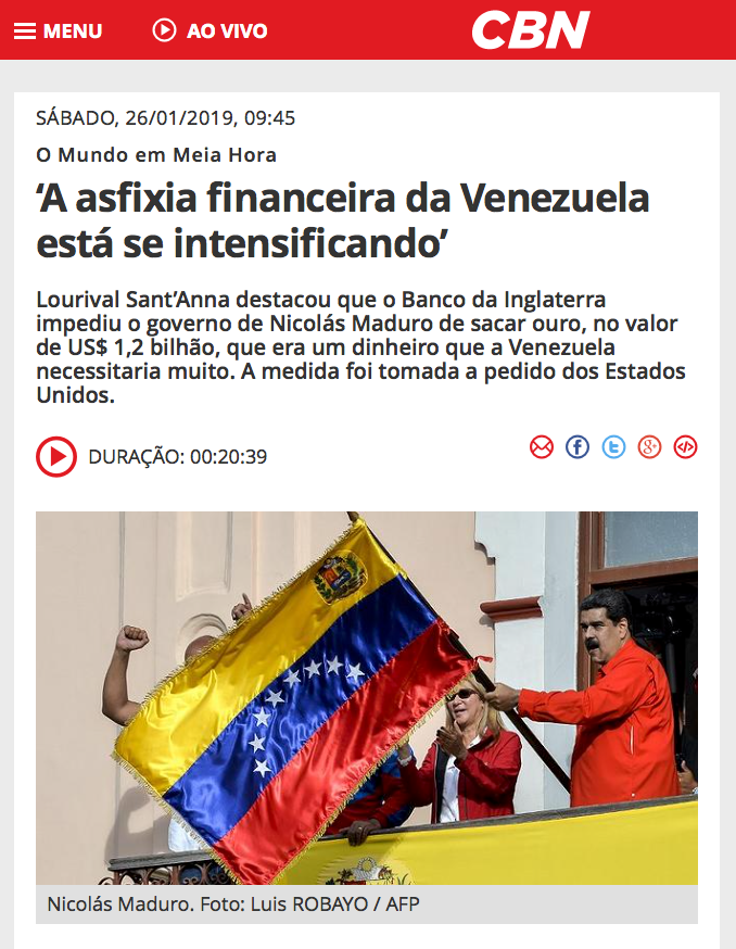 ‘A asfixia financeira da Venezuela está se intensificando’