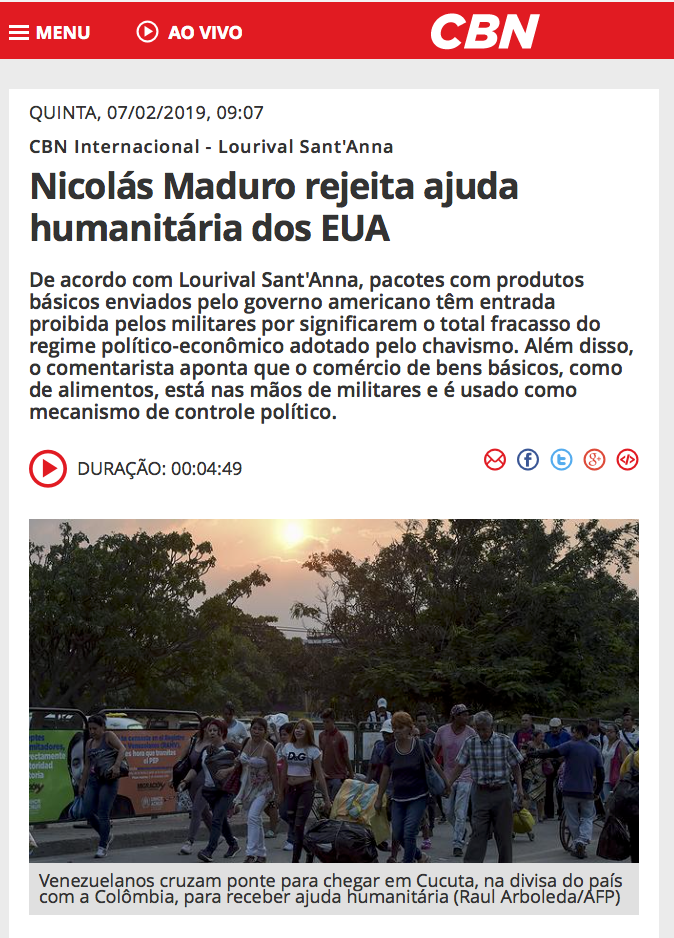 Ajuda humanitária é nova frente na disputa de poder na Venezuela