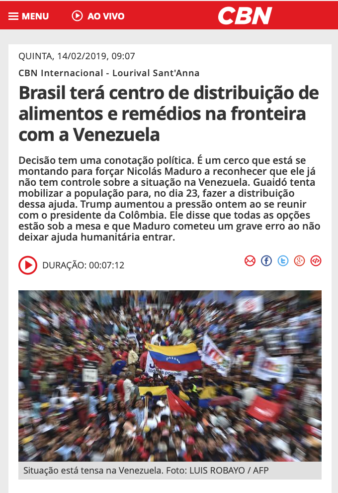 Brasil terá centro de distribuição de alimentos e remédios na fronteira com a Venezuela