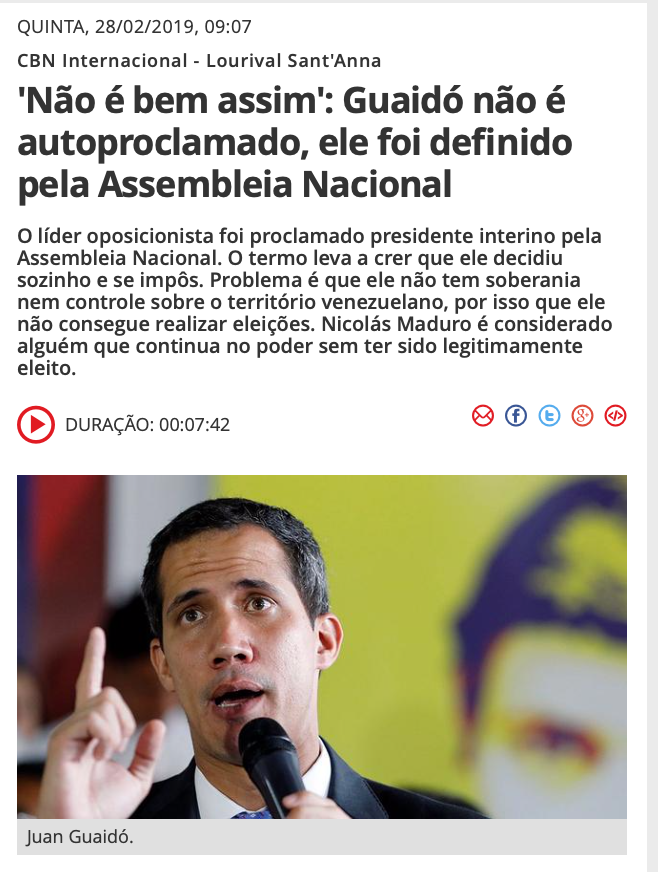 'Não é bem assim': Guaidó não é autoproclamado, ele foi definido pela Assembleia Nacional