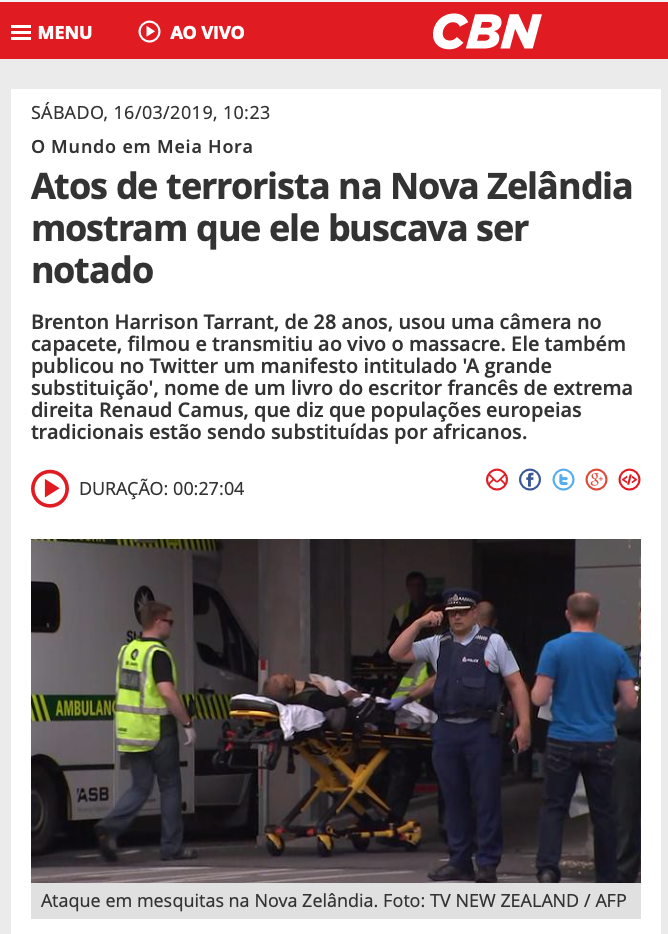 Terrorista na Nova Zelândia buscava ser notado