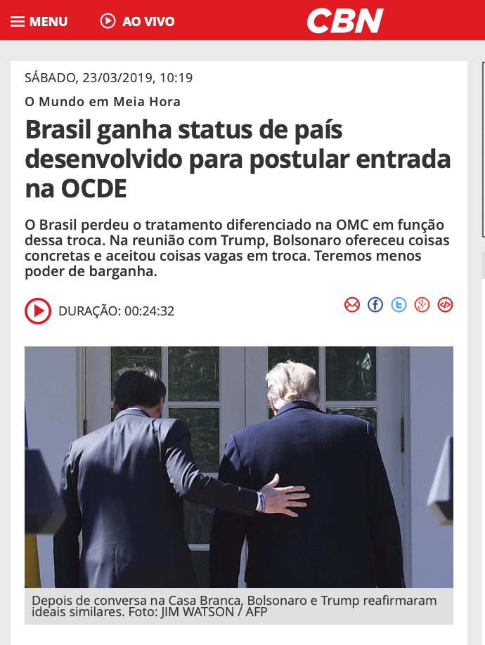 Brasil perde status de país em desenvolvimento para postular entrada na OCDE