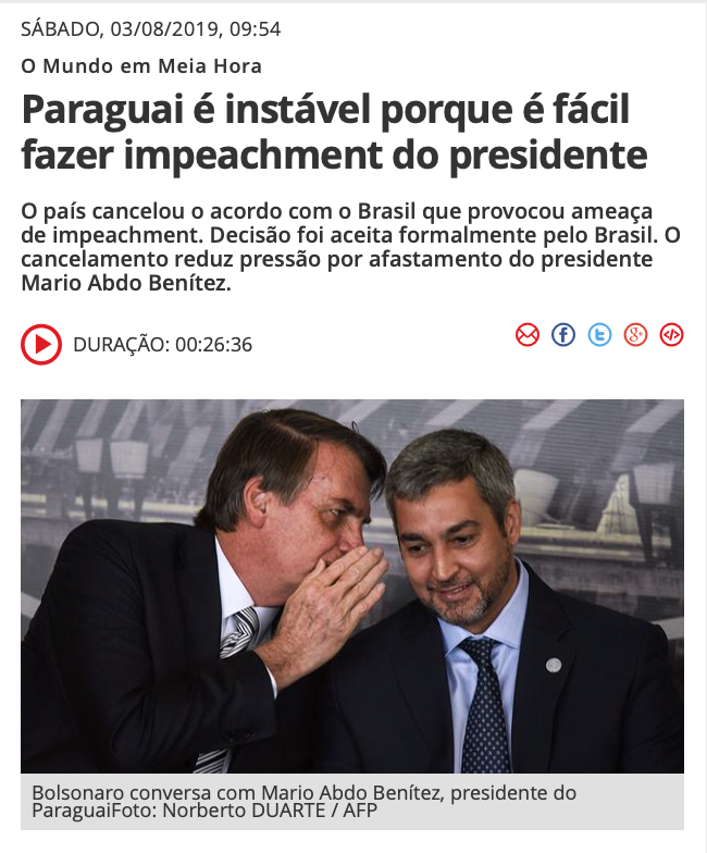 Paraguai é instável porque é fácil fazer impeachment do presidente